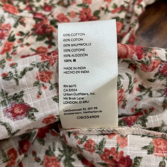 Free People Top XS Floral Orange Green Puff Sleeve Cotton Boho Blouse Women's - Picture 15 of 15